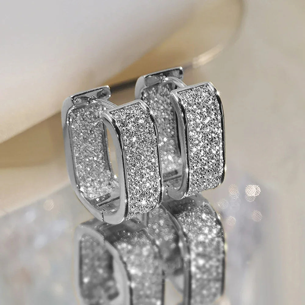 Classic Luxury CZ Korean Fashion Women's Earrings Metal Silver Gold Simple Exquisite Girls Popular Jewelry Accessories Selection