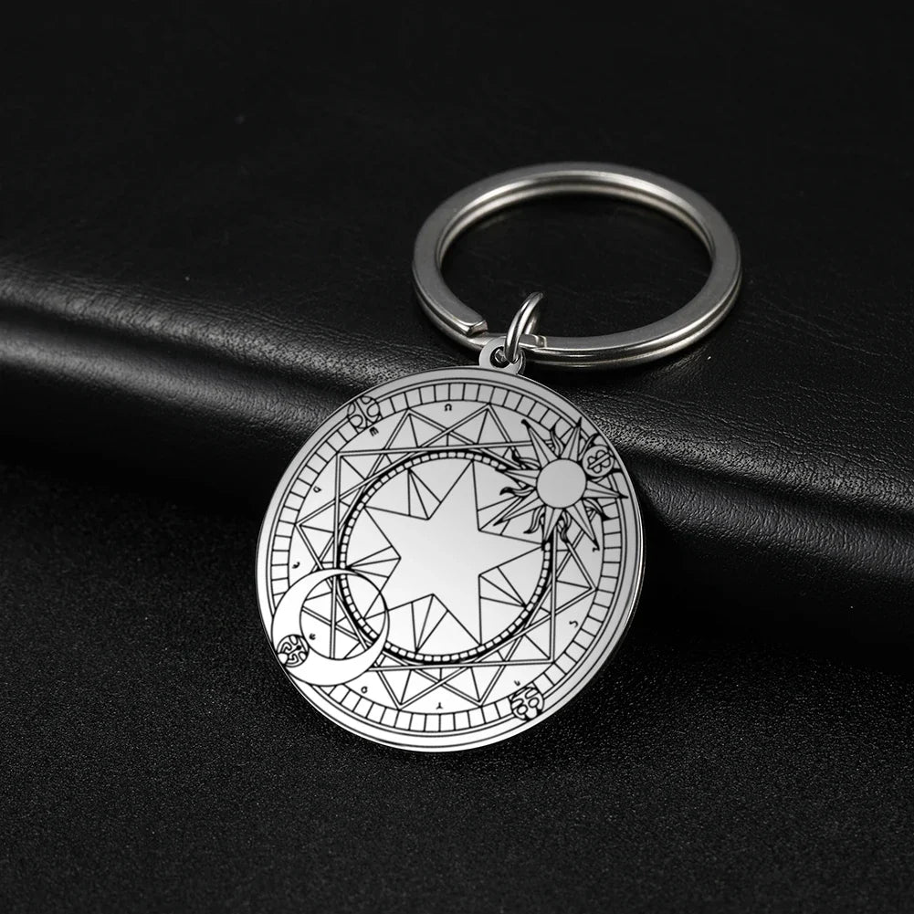 Dawapara Protection Secret Seal of Solomon Pendant Keychain Witchcraft Hexagram Wealth Fortune Amulet Stainless Steel Jewelry