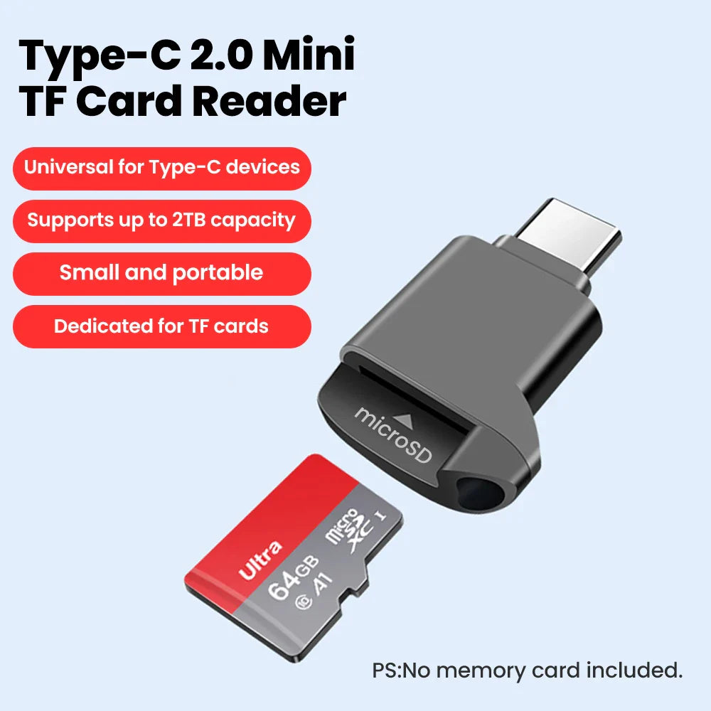 Type-C 2.0 Card Reader TF Mini Car Memory Card Reader For iPhone 17 16 15 USB C 2.0 CardReader to Micro TF