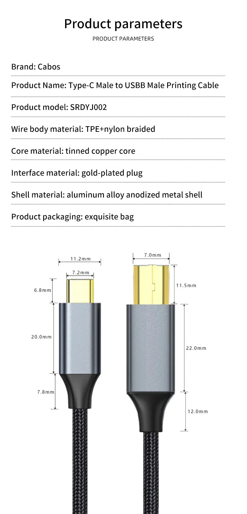 USB C to USB B 2.0 Printer Cable Electronic Organ Cable Type C USB B for Computer Laptop Phone to Fax Machine Scanner Universal