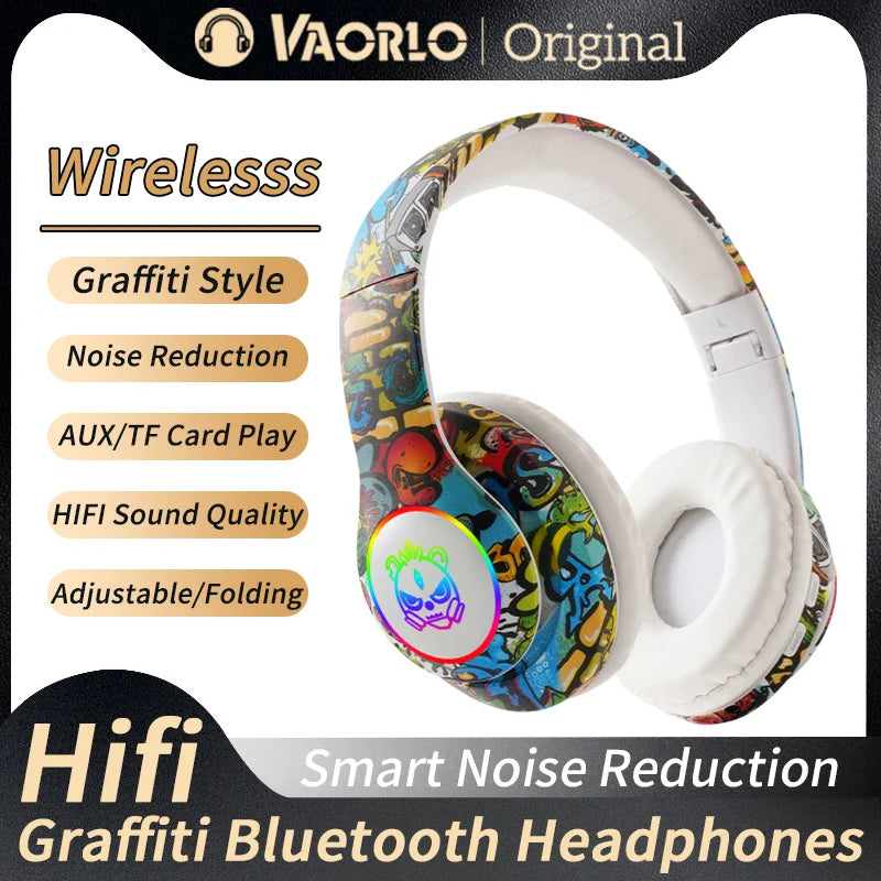 Graffiti Bluetooth Headphones LED Light Game Doodle Wireless Headsets Earphones With Mic For Kids Boy Girl Gift Support TF Card