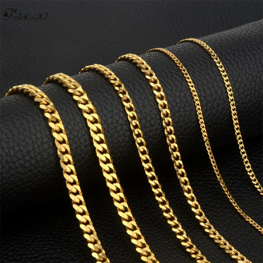 1 piece Size 3.6mm-9mm Men's Necklace Stainless Steel Cuban Link Chain Bracelet Necklace Steel Color Male Jewelry