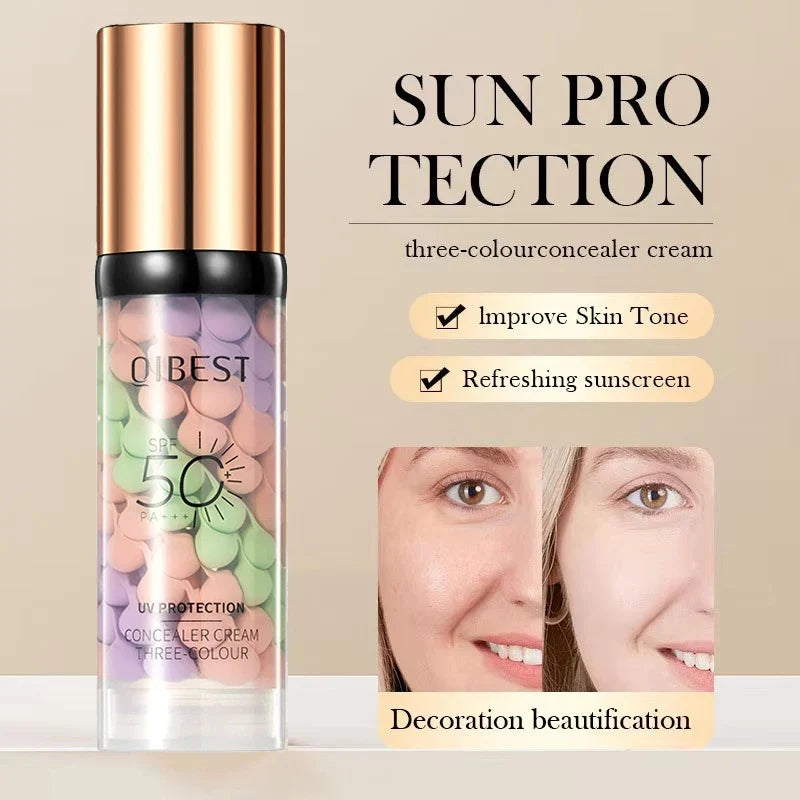 Face Makeup Primer Tri-color Cream Contour Color Isolation Waterproof Makeup Foundation Natural Makeup Base Cream 40g