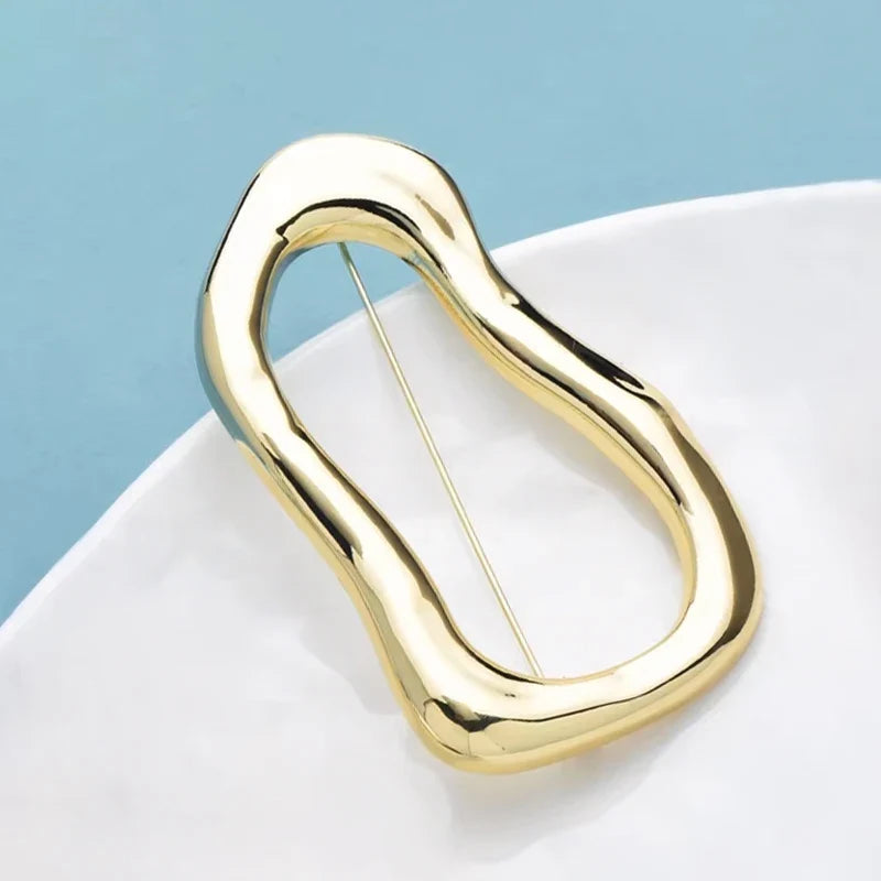Wuli&baby Stainless Steel Big Circle Brooches Pins For Women Men 2-color All-match Geometric Brooch Gifts