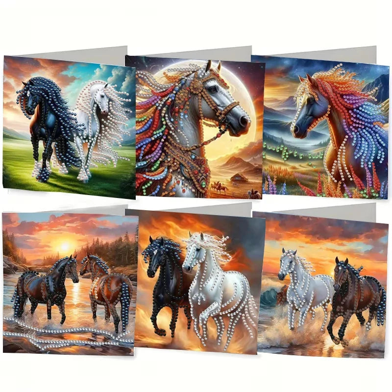 6-Piece/Set DIY Diamond Painting Kit Birthday Card Kit, Unique Flower Pattern Design, Rhinestone Diamond Painting Art Mosaic Pos