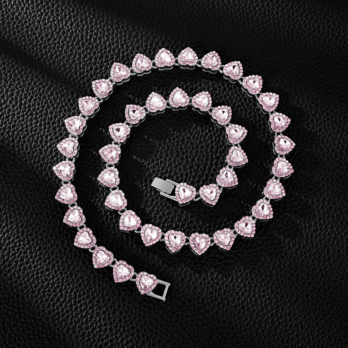 Yupsk 45CM/20CM Shiny Heart Rhinestone Hip Hop Rock Tennis Chain Bracelet Necklace for Women Men Trendy Jewelry Set Gift