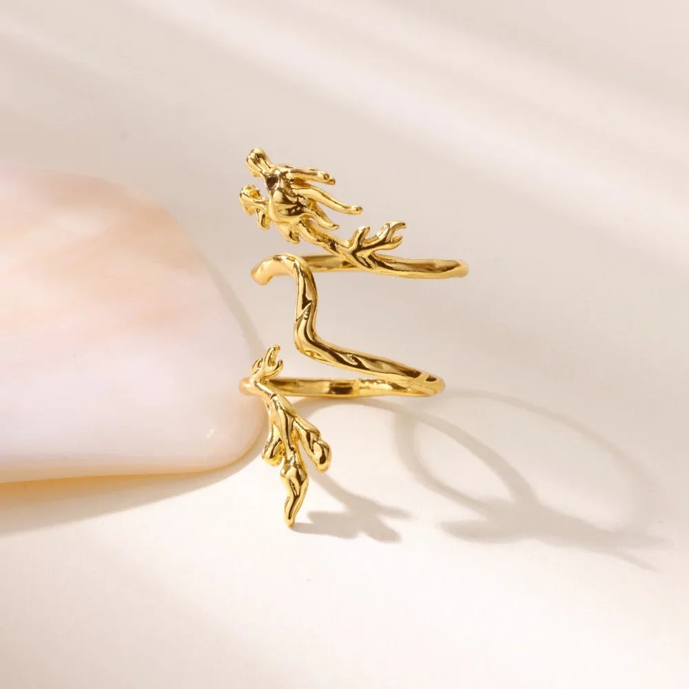 Dragon Rings For Women Gold Color Stainless Steel Punk Opening Adjustable Dragon Ring Hip Hop Jewelry Accessories Gifts