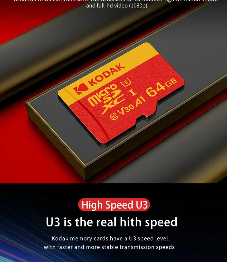 KODAK 128GB Micro SD Card U3 V30 256GB 64GB 32GB 4K High Speed TF Card for Phone Camera Drone Original TYPE-C Reader