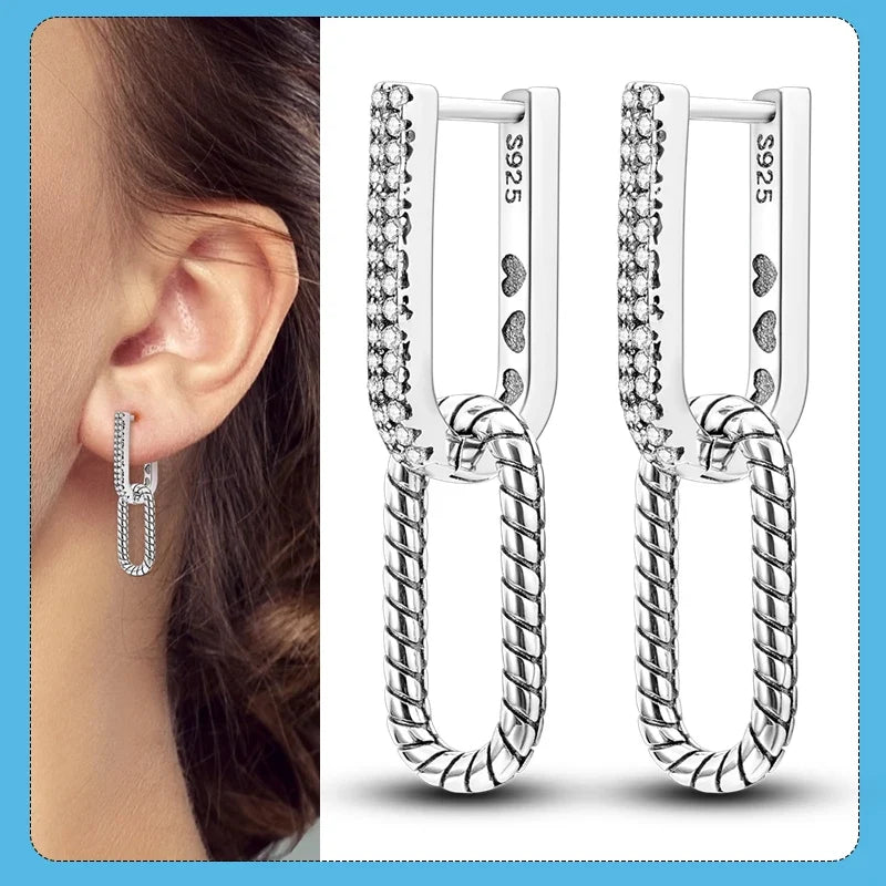 Genuine 925 Sterling Silver Love Feather Earrings Fit Original Charms Hoop For Women Girls Stud Earring Fine Jewelry Gifts