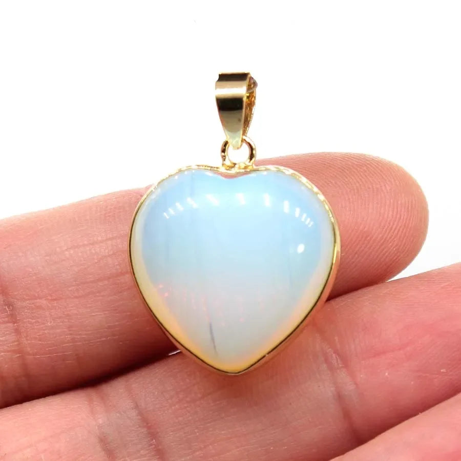 Charms Natural Healing Crystal Heart Stone Pendants For Women Necklace DIY Amethyst Rose Quartz Fluorite Aquamarine Men Jewelry