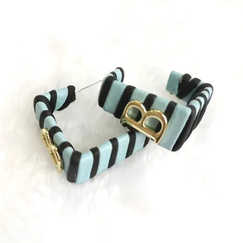 28 Colors Zebra Pu Leather Square Hoop Earrings For Women Fashion Jewelry Letter Alphabet Geometric Stripe Pendientes Mujer