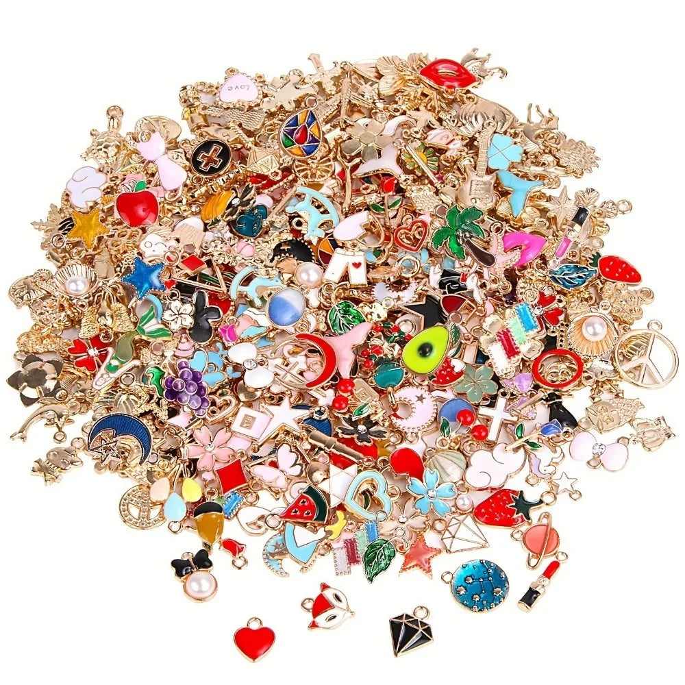20/30/50/100pcs Mixed Style Gold-Plated Pendants, Drip Oil Alloy Pendants, Jewelry Accessories, Used for DIY Jewelry Making