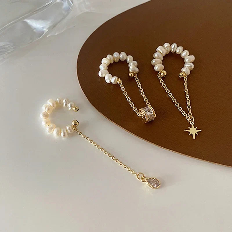 Irregular Pearl Ear Clip Fake Piercing Ear Cuff Artificial Pearls Ear Clips On Earrings Women French Retro Elegant Jewelry Gifts