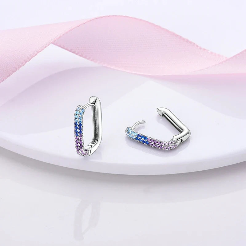 925 Sterling Silver Hoop Earring For Woman Night Sky Blue Purple Gemstone Original Earrings Fashion Jewelry Gift