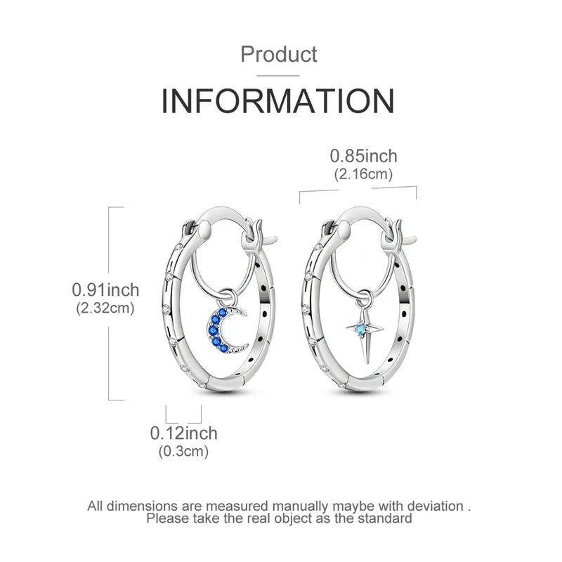 925 Sterling Silver Hoop Earring For Woman Night Sky Blue Purple Gemstone Original Earrings Fashion Jewelry Gift