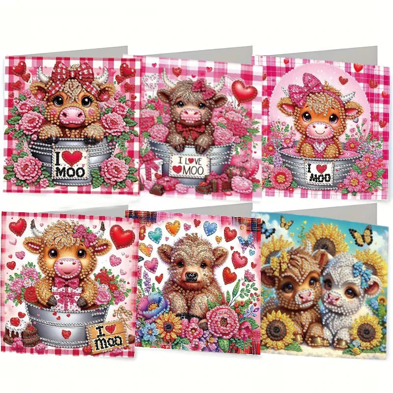 6-Piece/Set DIY Diamond Painting Kit Birthday Card Kit, Unique Flower Pattern Design, Rhinestone Diamond Painting Art Mosaic Pos