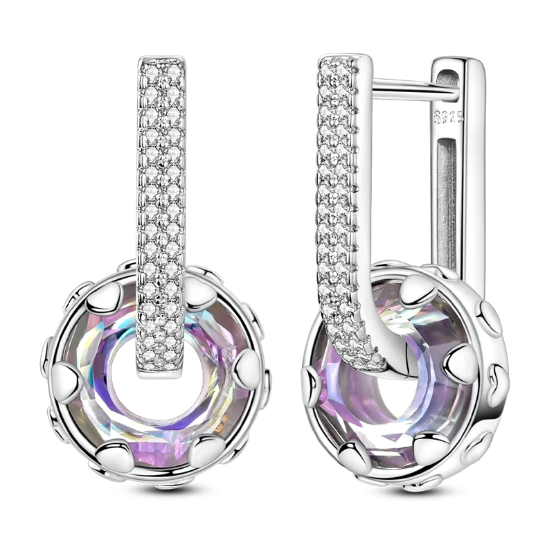Genuine 925 Sterling Silver Love Feather Earrings Fit Original Charms Hoop For Women Girls Stud Earring Fine Jewelry Gifts