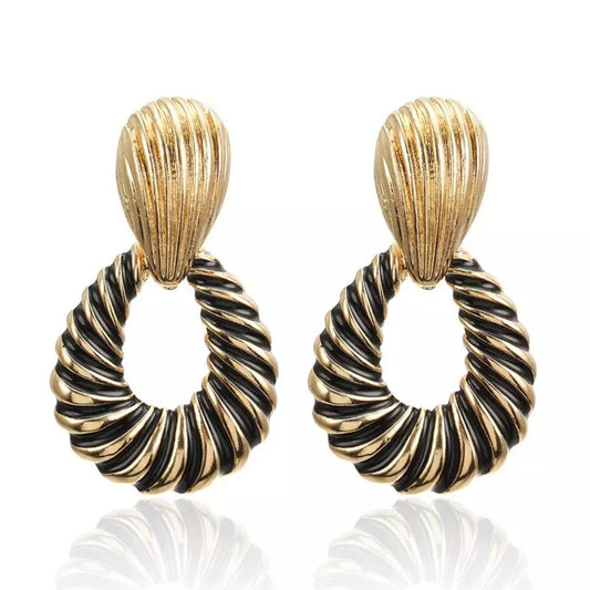 Gold Stripped African Drop Earrings