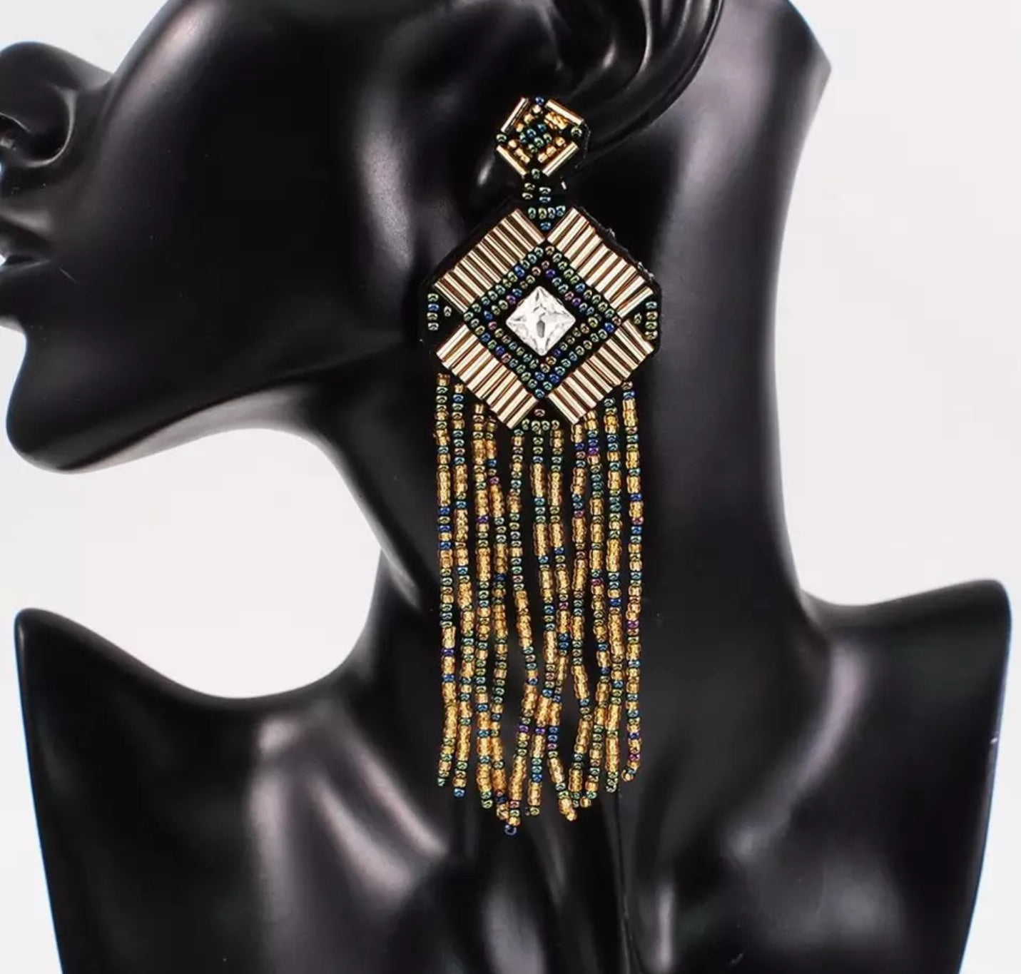 Black and Gold Tassel Drop Earrings