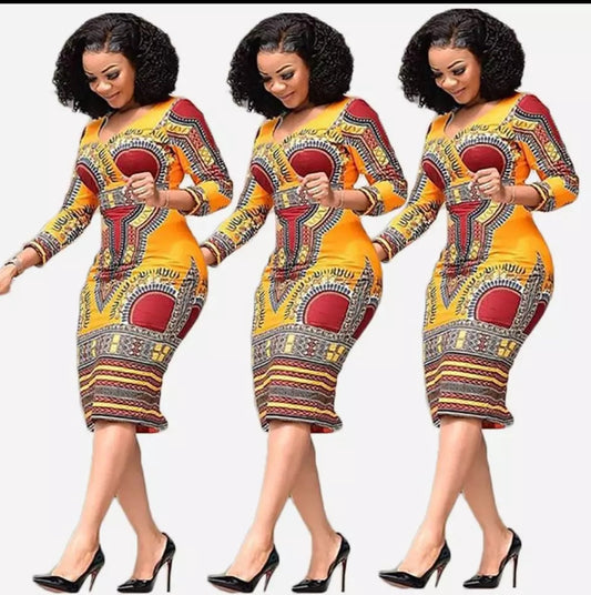 African Print Dashiki Midi Dress
