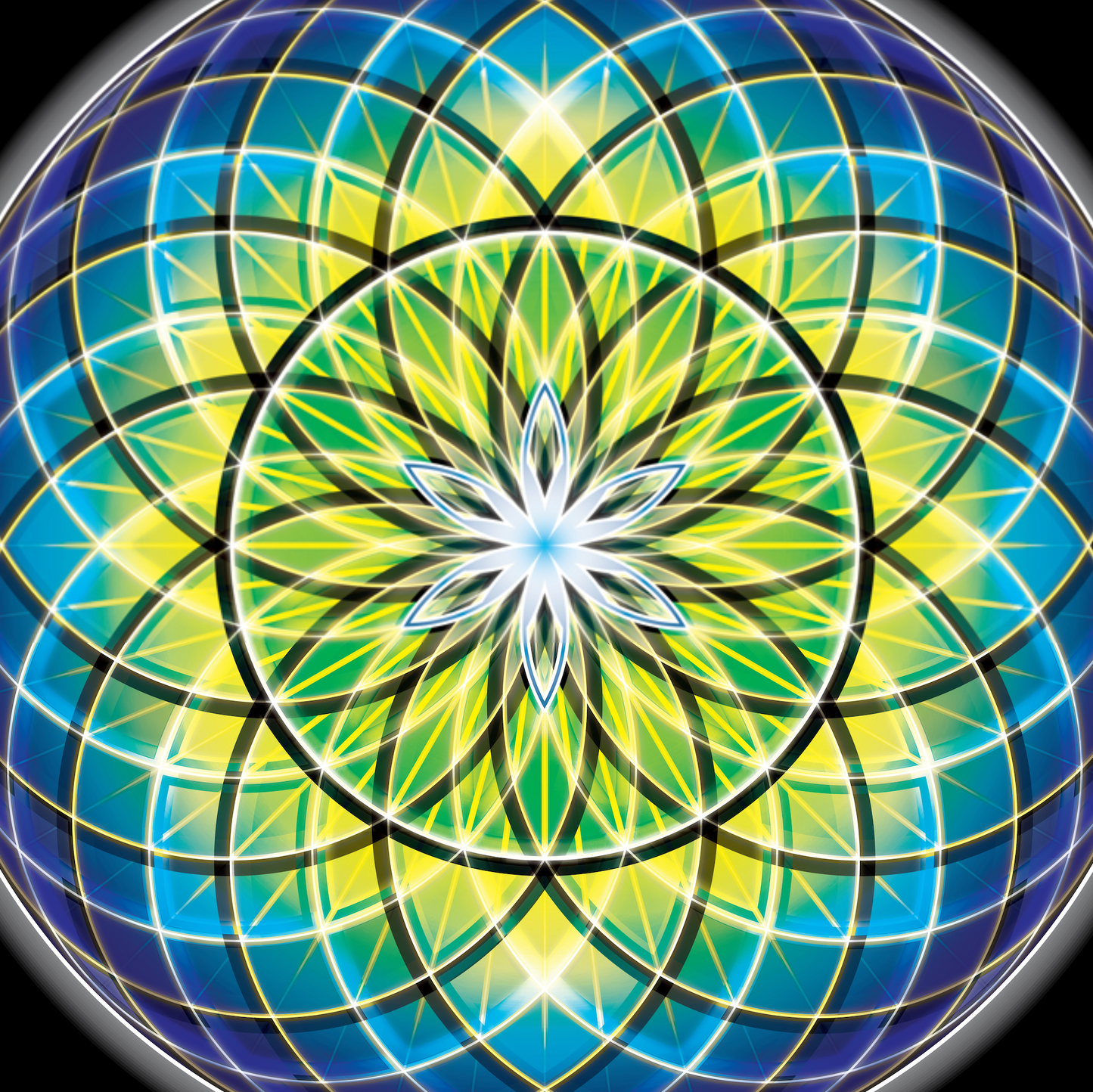 Golden Green Orb – Sacred Geometry - Wood Framed Mandala - Wall Tapestry - Home Decor - Perfect Gift