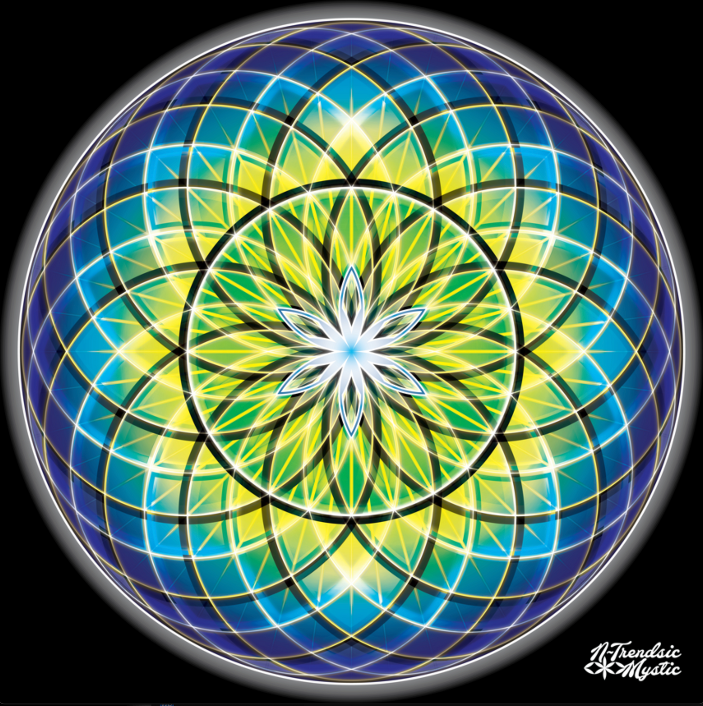 Golden Green Orb – Sacred Geometry - Wood Framed Mandala - Wall Tapestry - Home Decor - Perfect Gift