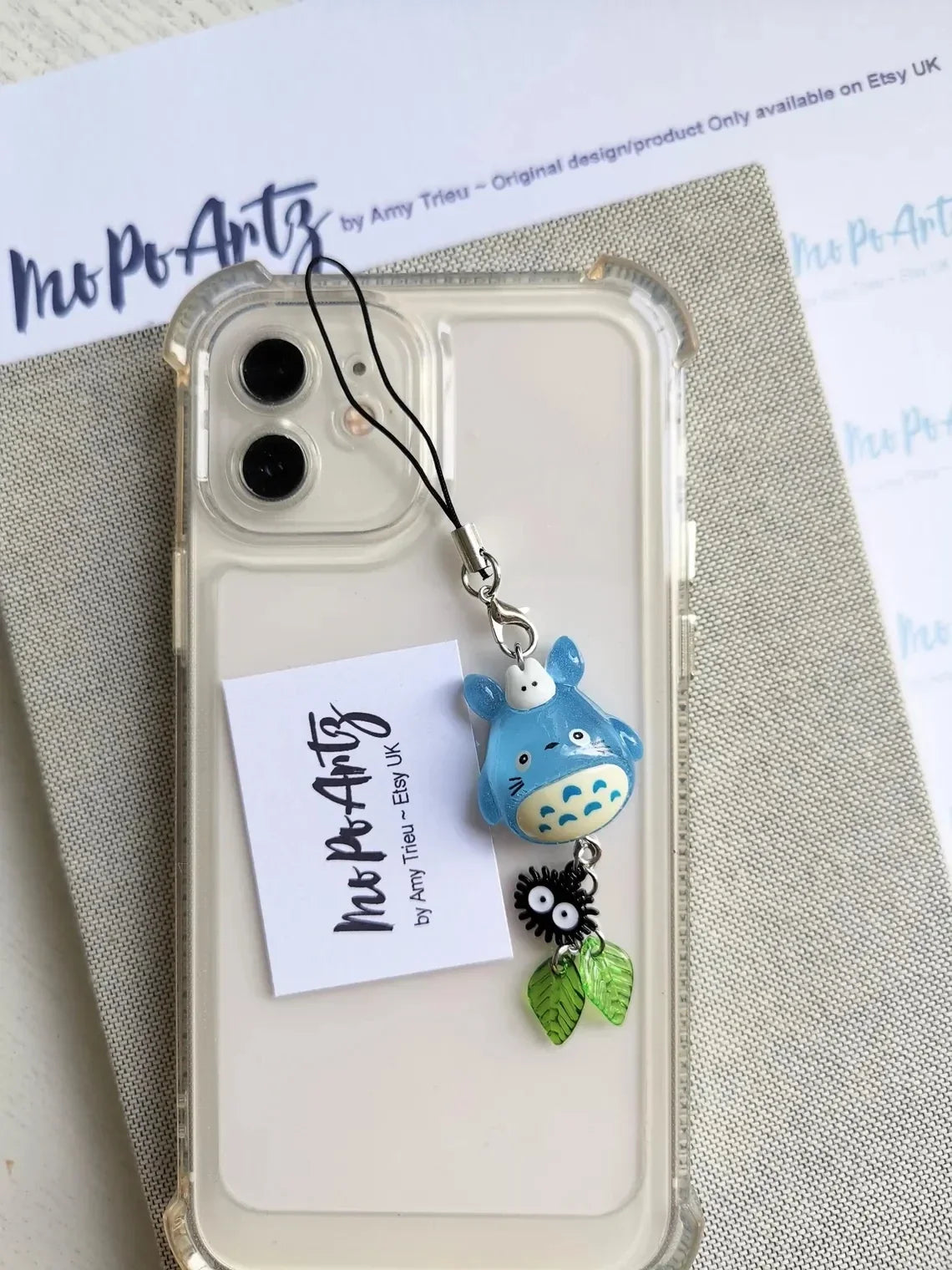 Kawaii Blue Animal Totoro Phone Charm Soot Sprite Keychain Woodland Anime Cat Cosplay Pendant Accessories Handmade Y2K Gift
