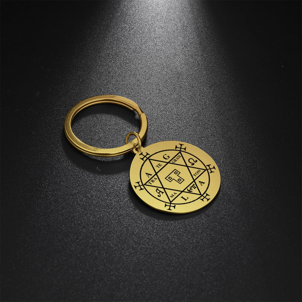 Dawapara Protection Secret Seal of Solomon Pendant Keychain Witchcraft Hexagram Wealth Fortune Amulet Stainless Steel Jewelry