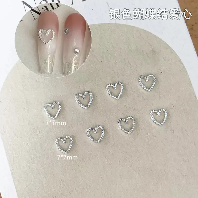 2Sizes Bowtie Love Nail Parts Nail Charms Korea Mini Silver Ribbon Bow tie Alloy Nail Art Accessories 3D Luxury Nail Decorations
