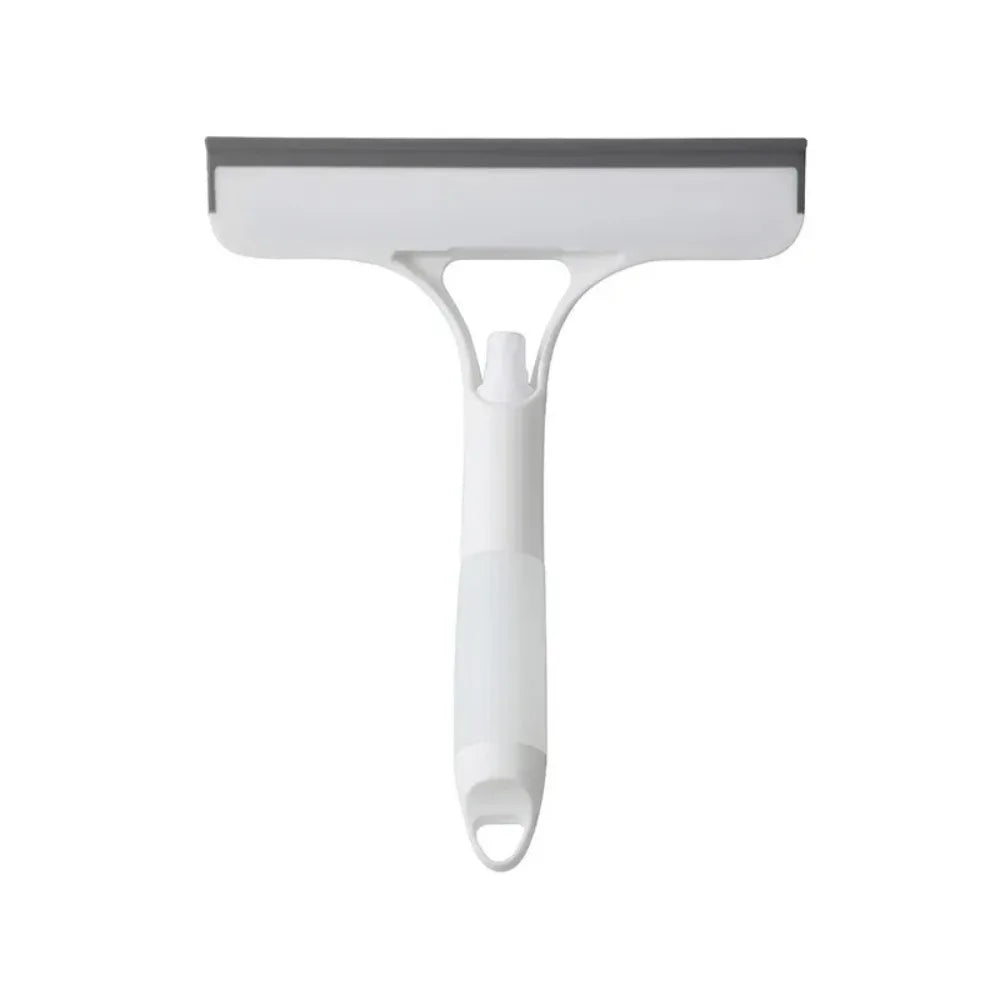 A household glass cleaning scraper that combines the functions of a watering can and a window scraper.