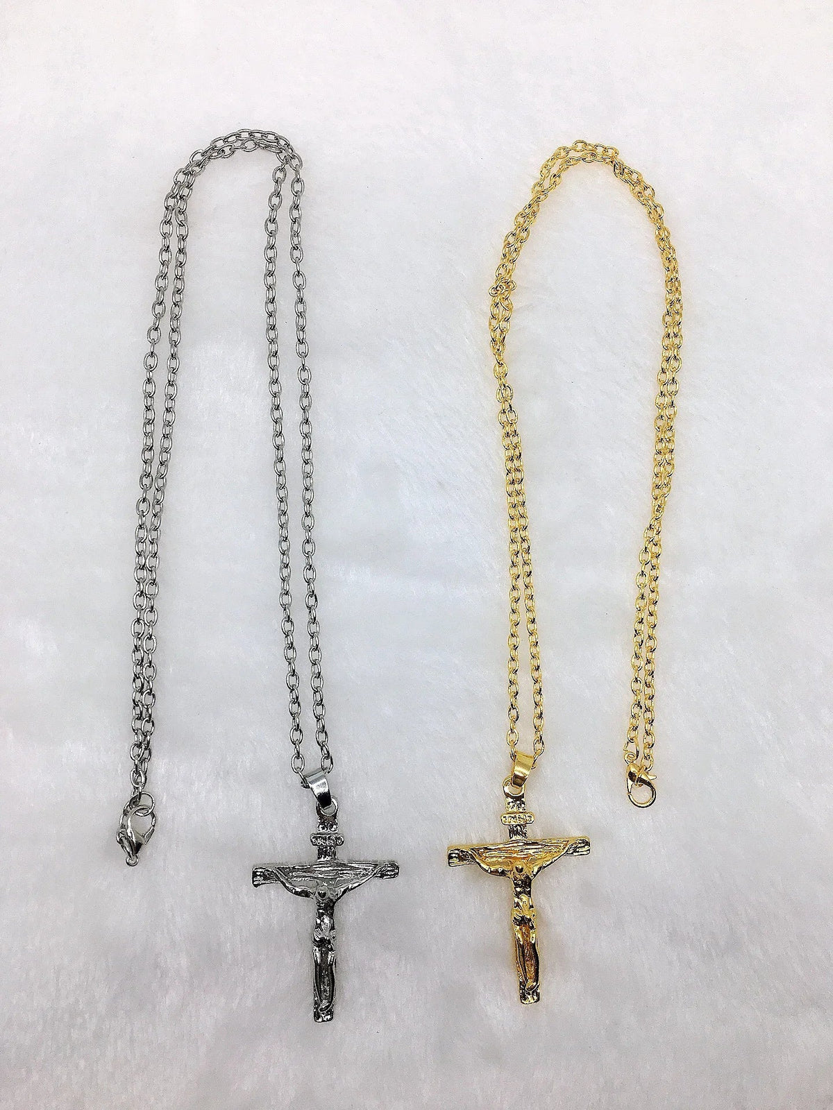 Fashion Crucifix Jesus Christ Men Jewelry Gold Brown Silver Color Metal Cross Pendant With Neck Chain Necklaces For Women
