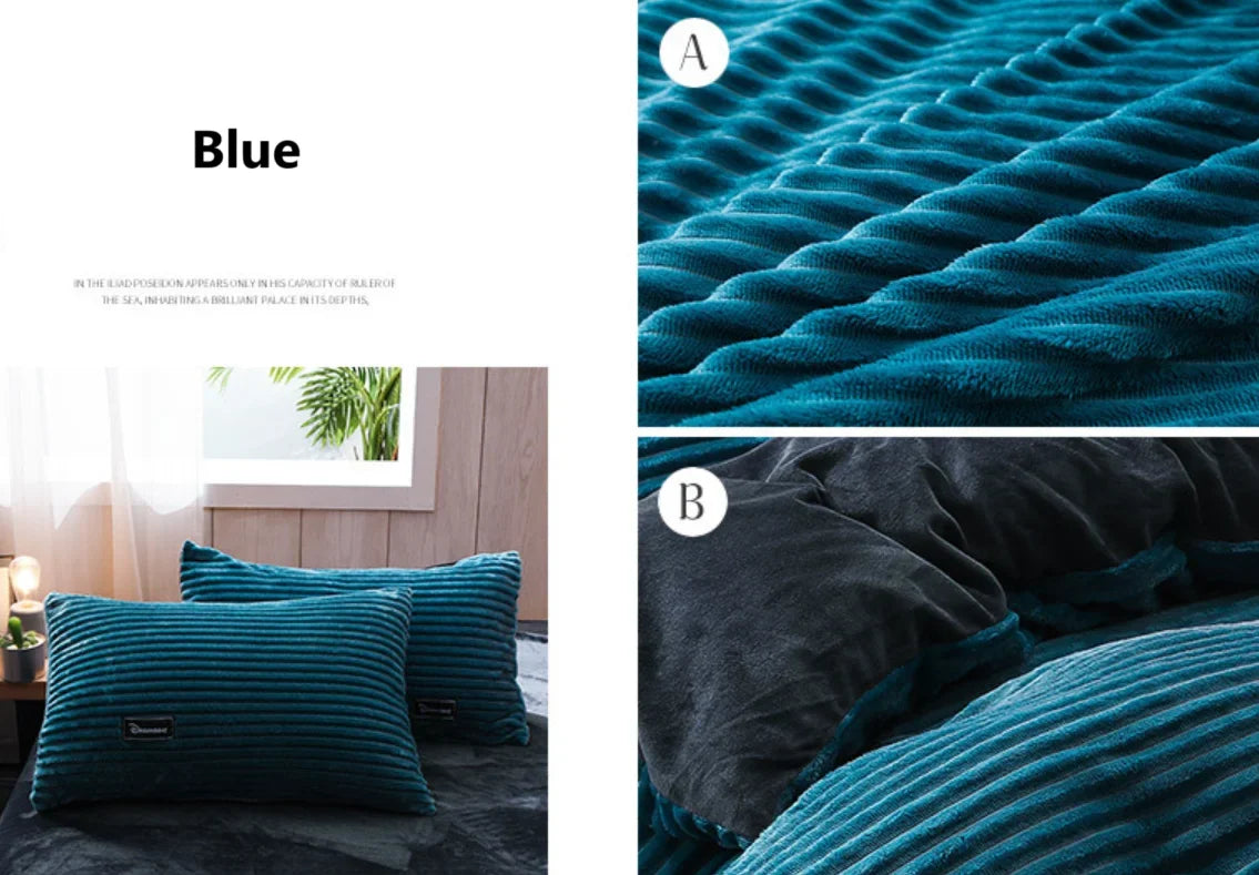 Warm Winter Duvet Cover Bedding Set Thick Solid Color Velvet Double Soft Quilt Cover Twin Queen King Comforter Cover Sets 220*24