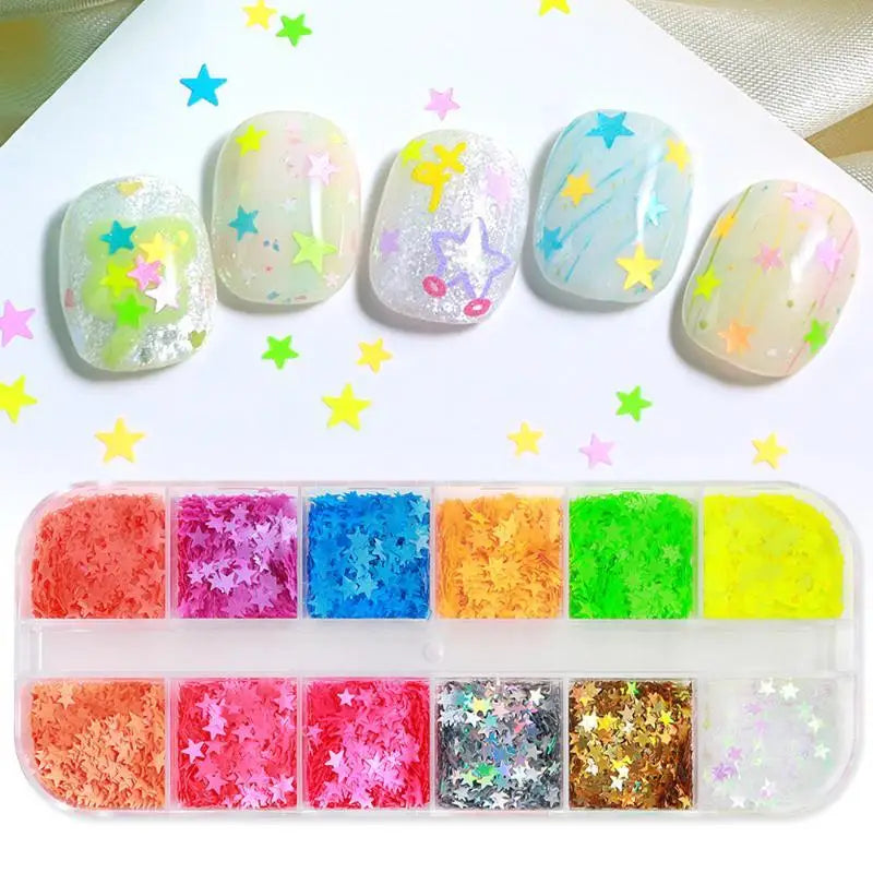 *12 Grids Mixed Mini Circular Colorful Nail Glitter Wave Point Sequin Sparkling Flower DIY Nail Decoration Nail Charms