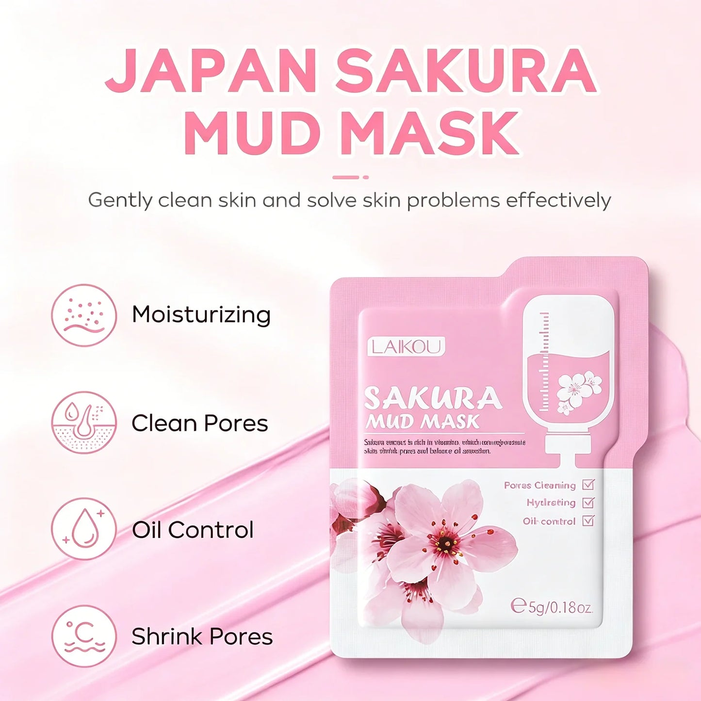 LAIKOU Japan Sakura Clay Mud Mask Hydrating Gentle Cleansing Refreshing Oil Balancing Daily Facial Skin Care Mask 5g