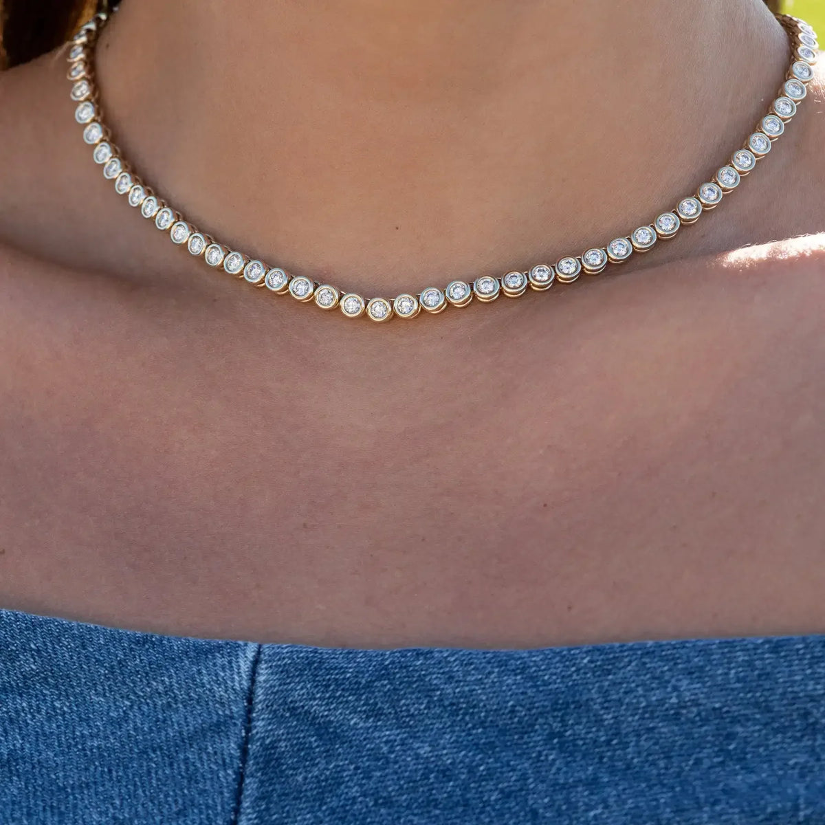 Geometric High Quality Fashion Women Jewelry Bezel Set Round Shaped Tennis Chain Bracelet Necklace Set