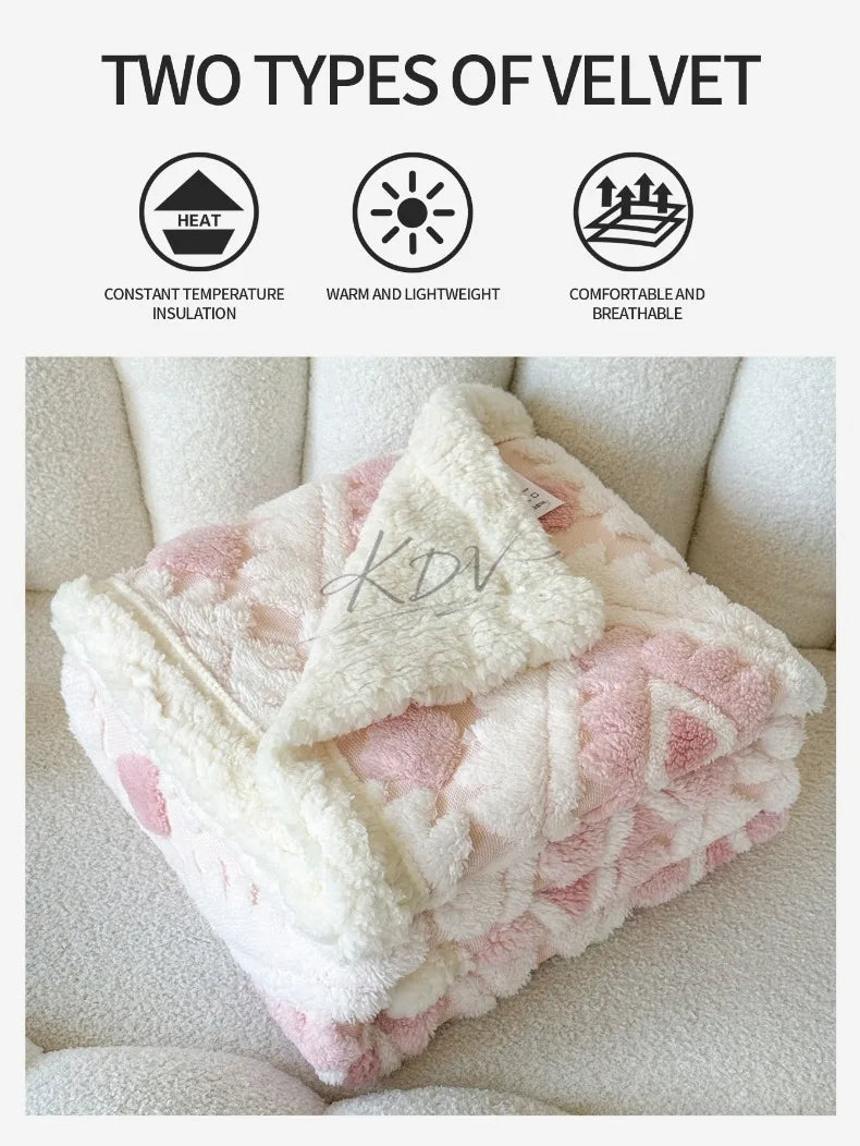 Geometric Patterned Jacquard Fleece Blanket Double Layer Thick Warm Taffeta Sofa Throw Blanket Spring Autumn Plush Bed Blanket