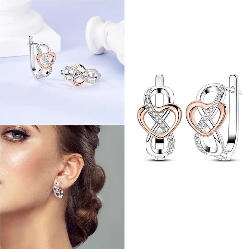 Genuine 925 Sterling Silver Love Feather Earrings Fit Original Charms Hoop For Women Girls Stud Earring Fine Jewelry Gifts