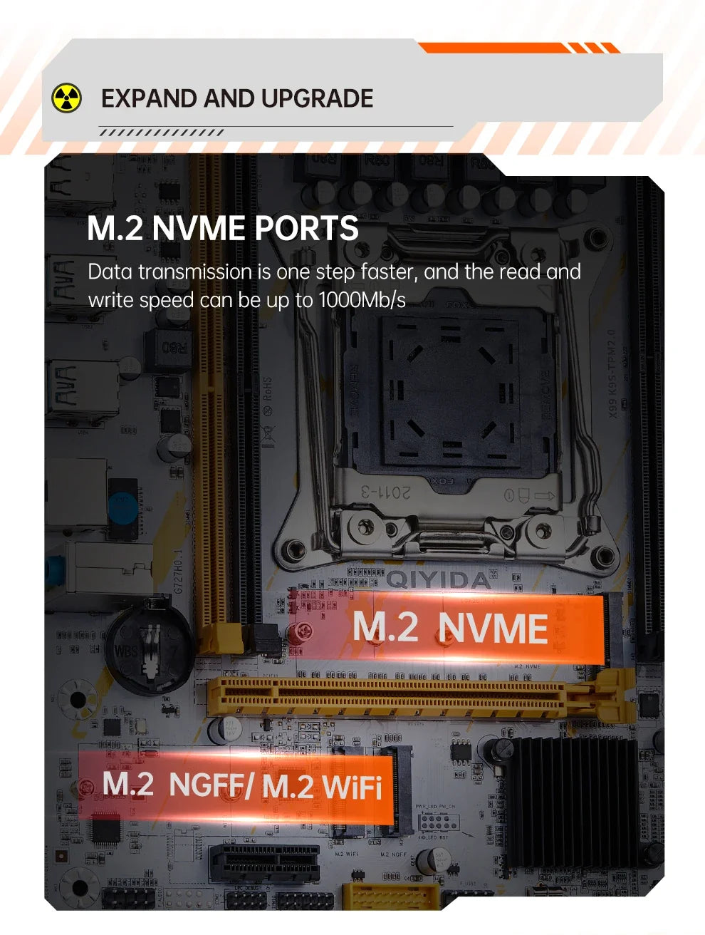 QIYIDA X99 Motherboard LGA2011-3 Slot SATA3.0 USB3.0 NVME M.2 NGFF WIFI Support DDR4 Memory and Xeon E5 V3 V4 Processor TPM14PIN
