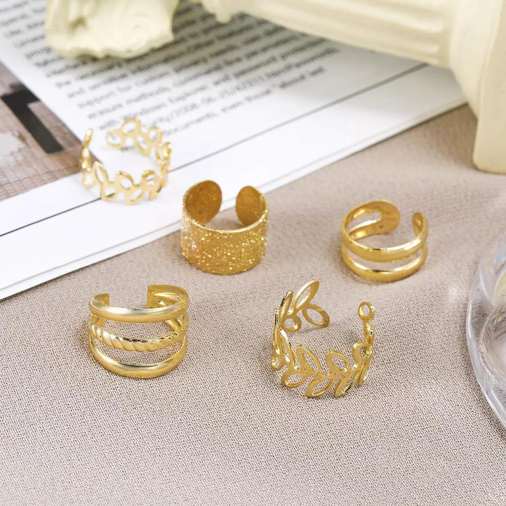 5pcs/set Retro Multi-element Leaf Geometric Ear Cuff Non-Piercing Ear Bone Clip Men and Women Summer Jewelry Boho