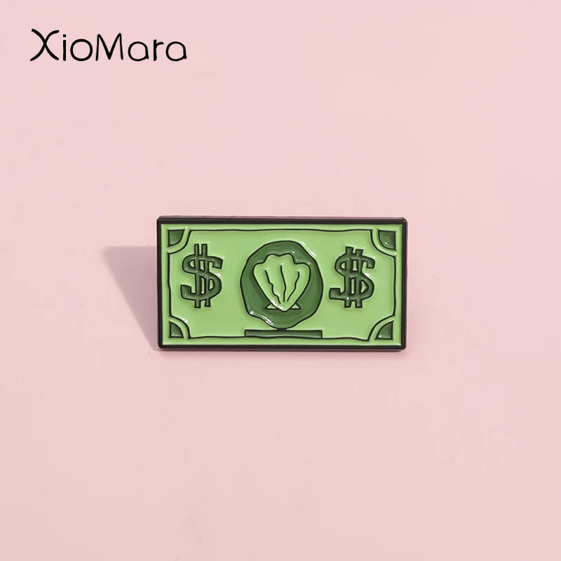 Green USD Symbol Enamel Pin Custom Wealth Money Cartoon Cute Anime Currency Brooches Lapel Badges Jewelry Kid Fans Gift