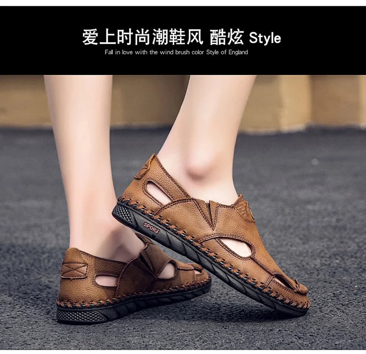 Summer Men Sandals Genuine Leather Mens Casual Shoes Outdoor Men Leather Sandals for Men Beach Shoes Roman mens Shoes