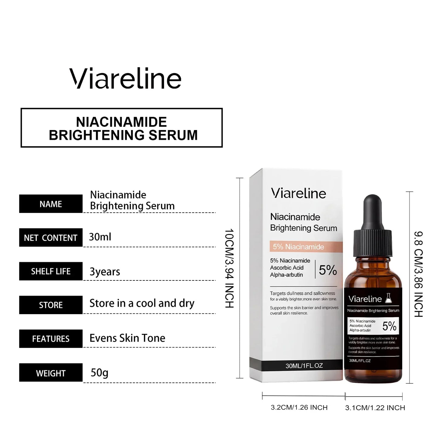 5% Niacinamide Brighten Serum Fade Dark Spots Even Skin Tone Improve Dullness Shrink Pores Moisturizing Hydration Sensitive Skin