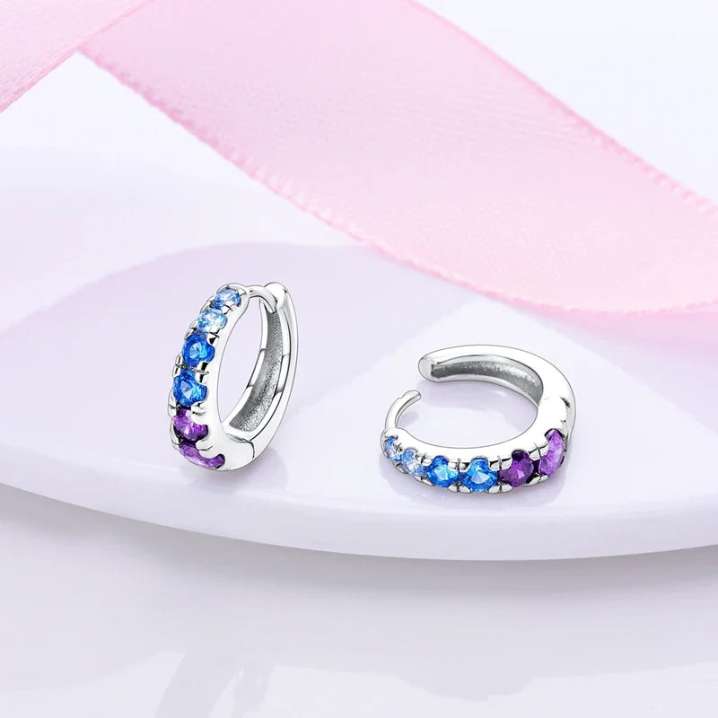 925 Sterling Silver Hoop Earring For Woman Night Sky Blue Purple Gemstone Original Earrings Fashion Jewelry Gift