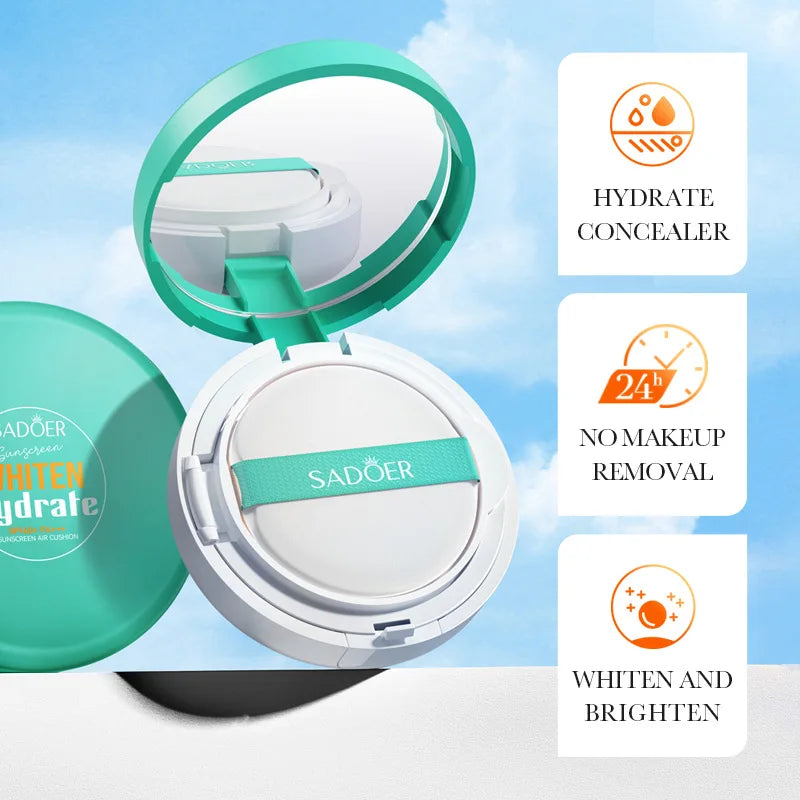 SADOER Air Cushion Whitening Hydrating Barrier Concealer BB Cream Brighten Moisturizing Sunscreen SPF60+ Anti-sunburn Makeup