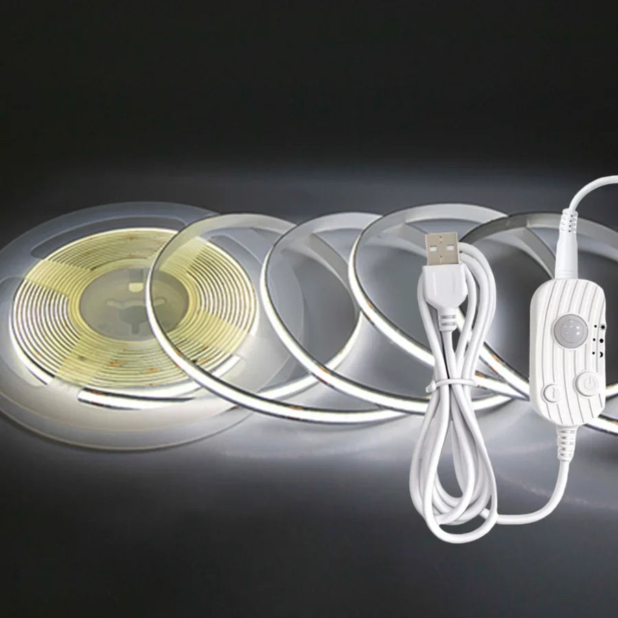 PIR Induction Dimmable 5V USB Adjustable COB Light Strip Motion Sensor Night Light Bathroom, Bedroom, Bed TV Lighting Decoration