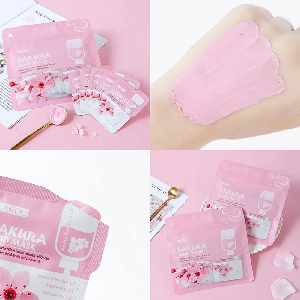 12pcs Sakura Mud Mask Brightening Hydrating Face Mask Luminous Skin Clean Facial Cleansing Clay Hydrating Anti Wrinkle Skincare