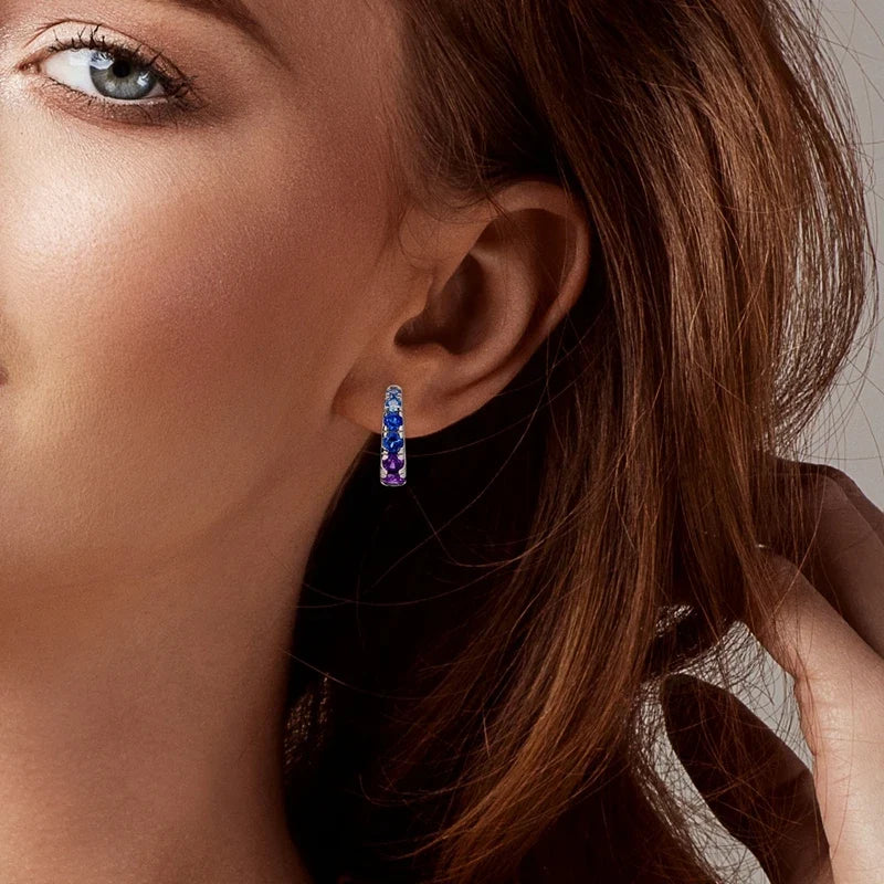 925 Sterling Silver Hoop Earring For Woman Night Sky Blue Purple Gemstone Original Earrings Fashion Jewelry Gift