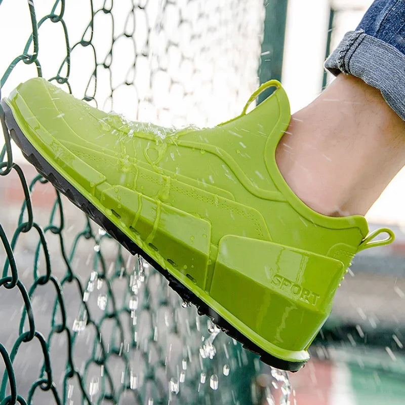 Men's Rain Boots Ankle Waterproof Shoes Men Casual Fishing Work Shoes Slip on Non-slip Rain Shoes Womens Kitchen Rubber Shoes