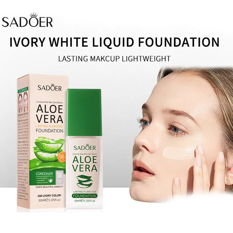 SADOER Aloe Vera Flawless Foundation for Long-lasting and Never Taking Off Makeup Without Getting Stuck Powder and Oil Control