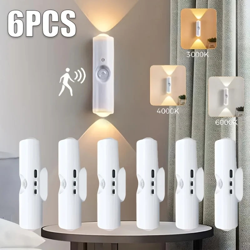 1~6Pcs Rechargeable Smart Motion Sensor Night Light LED Wall Light for Hallways Stairs Bedrooms Wardrobe Ambient Lighting